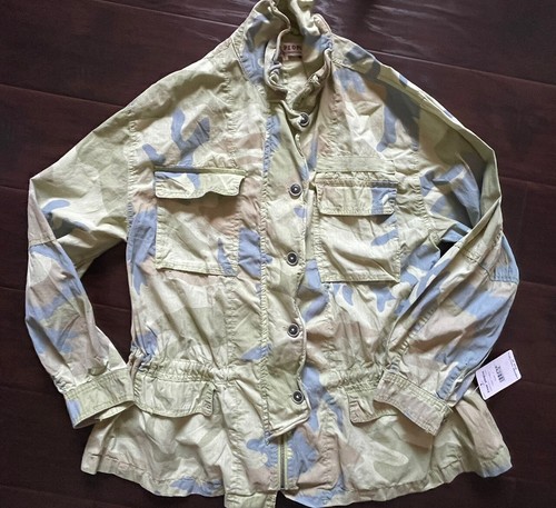 New NWT Free People Lime Combo Jacket S Camouflage Zip Button Pockets Orig $148
