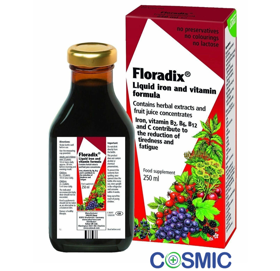 Floradix Liquid Iron and Vitamin Formula 250ml - Contains Herbal Extracts