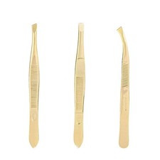 Tvoip 3Pcs Eyebrow Tweezer Golden Stainless Steel Slant/Flat Tip Curved Force...