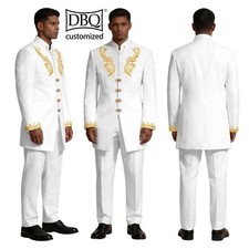African Men's Custom Made 2 Pieces Single Breast Jacket Slim Pants Business Set