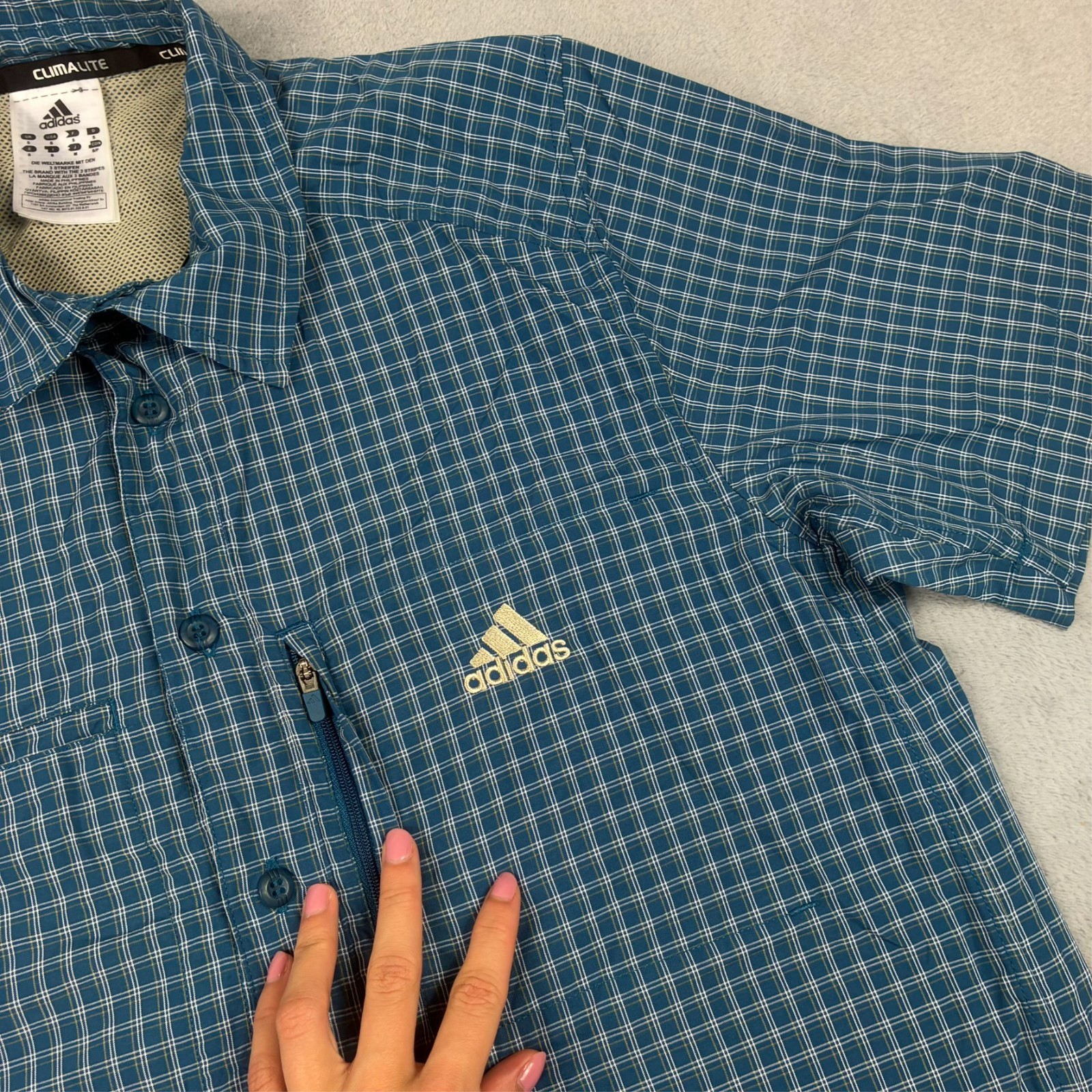 Vintage Adidas 2000's Blue Tartan Check Flannel Climalite Small Button Up Shirt image 3