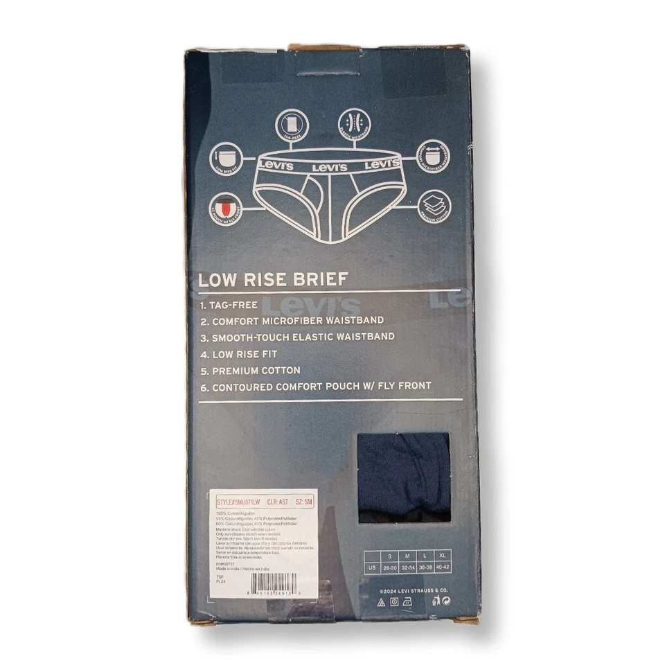 Paquete de 5 calzoncillos de tiro bajo Levi's para hombre talla pequeña algodón premium frente mosca LEER Foto 2 de 4