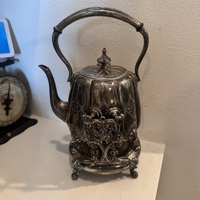 Antique Tilting Tea Pot On Stand With Warmer Highly Decorated 1930s