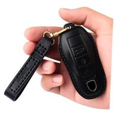 for Porsche Leather Key Fob Cover with Keychain Key Shell Compatible Black