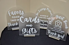 LOT 4 Acrylic Wedding Signs with stands  Favors Cards Photo Guest Book In Memory