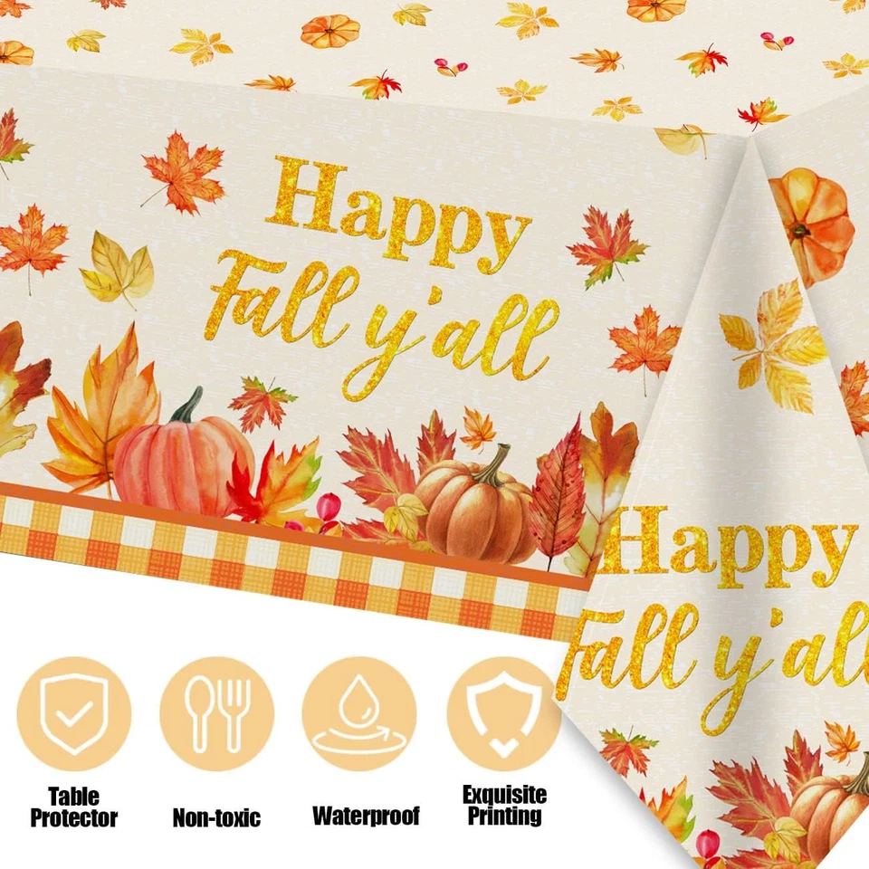 Decorações de festa de outono 3 peças toalha de mesa outono outono abóbora bordo... - Imagem 2 de 4