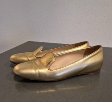 Prada Gold Metallic Leather Loafers Womens Sz...