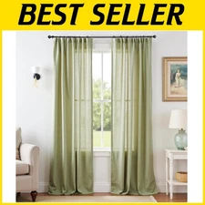 Sage Green Linen Blend Curtains 96" Length - Set of 2