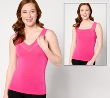 Breezies Women's Top Sz L Comfort Breeze Reversible Seamless Tank Pink A634860