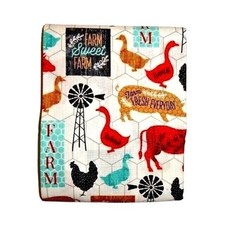 Family Farm Pre-Cut Sewing Fabric 36 x 44-inch Chicken Ducks Pigs Cow Windmill