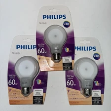 Philips 60w Equivalent Slim Style LED Dimmable Soft White 10.5W RARE set of 3