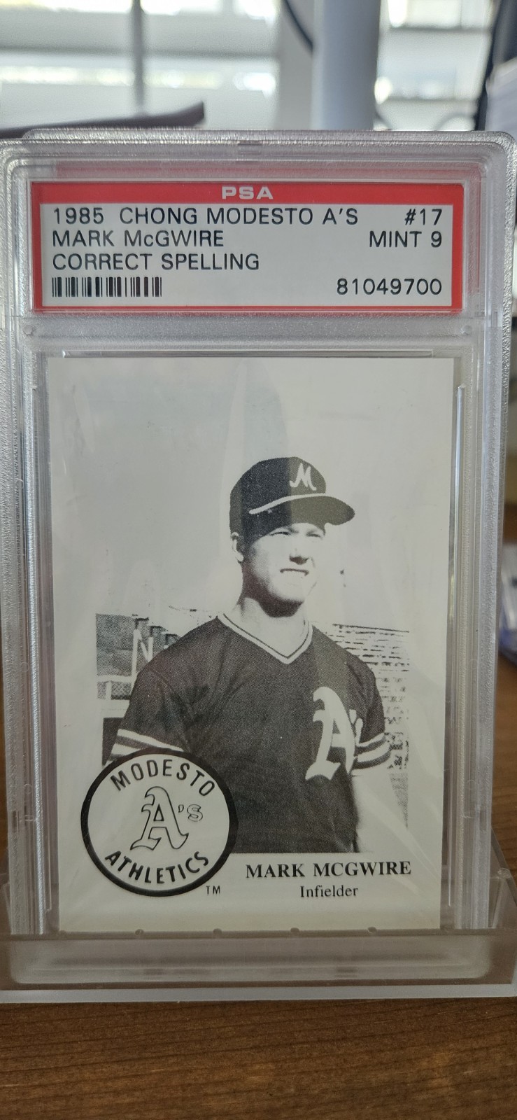Frank Chong 1985 Modesto A's Mark McGwire #24 Rookie California League PSA 9