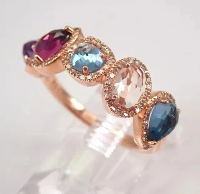 Lab Created Multi Color 3.50Ct Round Cut Wedding Band Ring 14K Rose Gold Plated - Image 3 of 4