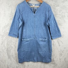 J. Jill Denim Dress Womens 16 Blue Jean V-Neck Cotton Stretch Pockets 3/4 Sleeve