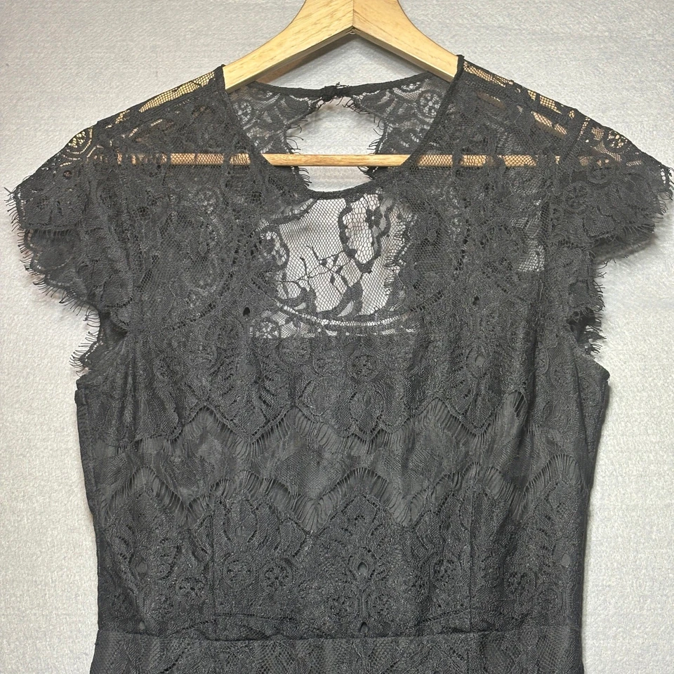 BB Dakota Black Lace Fitted Dress 6 Fringe Witchy Romantic Cocktail Formal - Image 3 of 4