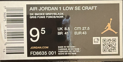 Jordan Air Jordan 1 Low SE Craft Dark Smoke Grey Suede FD8635-001 Men's