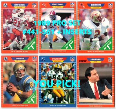 1989 PRO SET Football #441-561+Inserts Your Choice $2 or 2 Card Minimum YOU PICK
