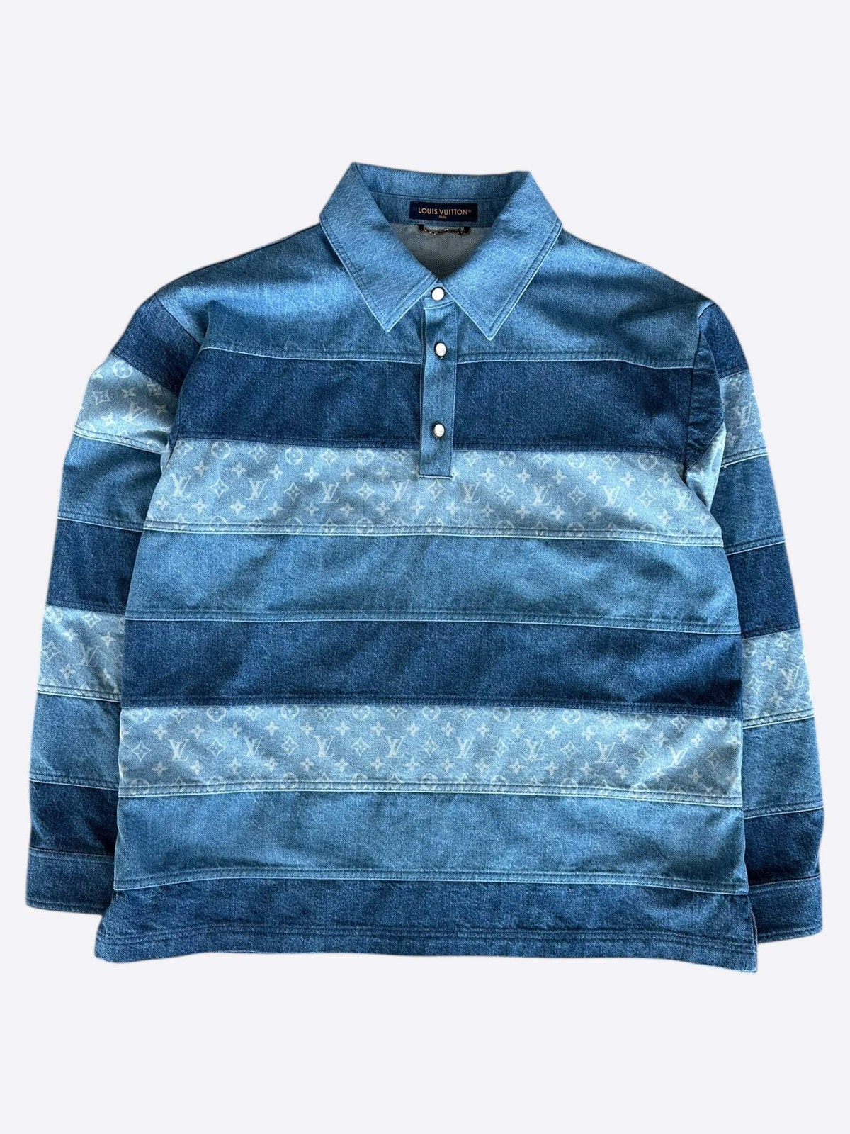 Louis Vuitton Blue Monogram Patchwork Denim Polo … - image 1