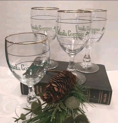 Vintage Luminarc France Irish Coffee Shamrock Glasses w/ Gold Rim ~ Set of 4