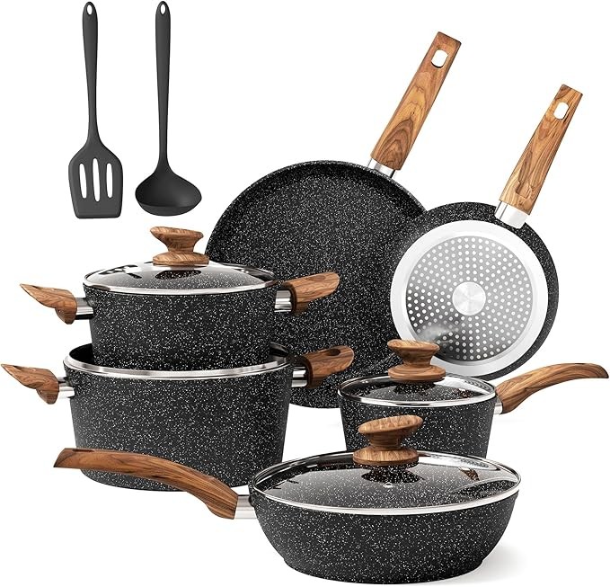 12-Piece Induction-Ready Non-Stick Cookware Set With Lids | Lightweight