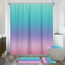Pink Kids Shower Curtain Bathroom Sets Girls Cute Purple Teal Ombre Colorful ...