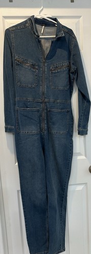 Free People Lennox Stretch Denim Jumpsuit Damen Gr. XL Overall Utility Blau - Bild 1 von 4
