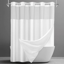 No Hook Waffle Shower Curtain with Snap in Liner Set, 71X74, White Hotel Style