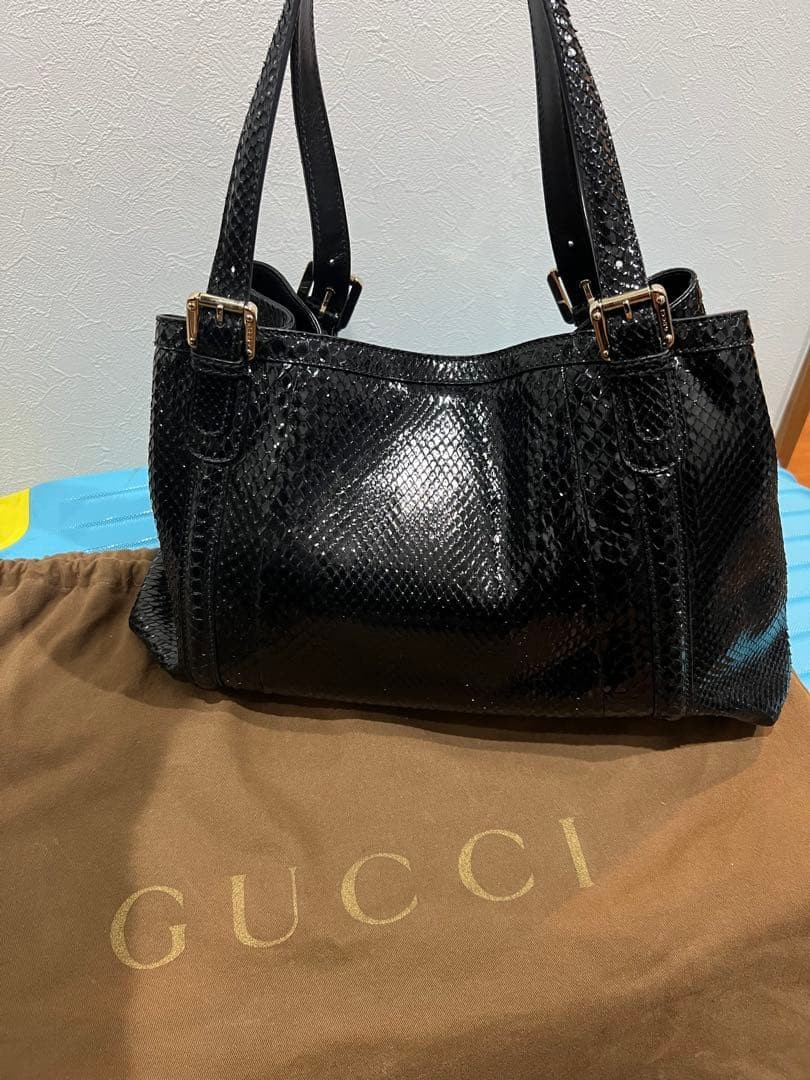 GUCCI Leather Tote Bag Python Pattern Gold Hardwa… - image 2