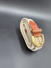 VTG Talbots Beige Stretch Braided Belt Brown Leather Buckle  Trim Solid Brass