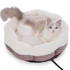 Heated Cat Bed for Indoor, Plush Round Winter Warm Pets Heating Bed with Inse...