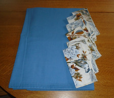 Solid Blue Fabric Tablecloth 58 x 80 Cotton Blend EASY CARE  6 Napkins