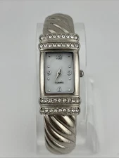 Women's Bangle Band Quartz Silver Watch MOP Dial 20mm Case- New Battery
