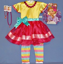 DISNEY FANCY NANCY COSTUME DRESS GIRLS 3T-4T-LEGGINGS-BOA-JEWELRY-HAIR CLIPS-SET