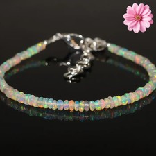 Natural Ethiopian Wello Fire Opal Gemstone Fire Beads 7.5"Bracelet RQ0833