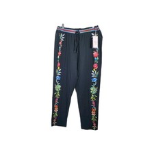 Johnny Was JW Active Track Pants Black Multi Floral Elastic Waist Size XL