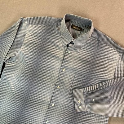 Bugatchi Shirt Mens LG Blue Graph Check Modal Blend Dress Button Up Long Sleeve