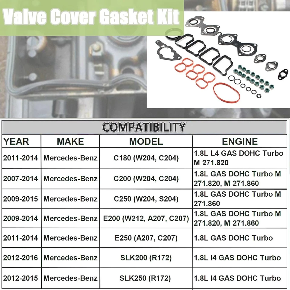 Juego de juntas de culata de motor para Mercedes-Benz C180 C200 C250 E200 E250 1,8 L Foto 3 de 4