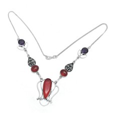 Garnet Amethyst Ethnic Handmade Necklace Jewelry 16 Gms N-1174