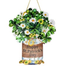 Happy St. Patrick's Day Door Hanger Sign Rustic Lucky Green White Gold Brown