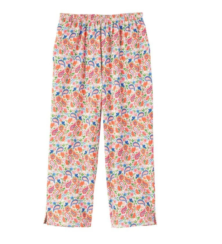 Size L Essentials by Anthony Richards Orange Paisley Knit Capri Pants w Pockets