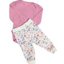 Kids Pink Long Sleeve Top and Unicorn Flower Print Pants Set 12MO
