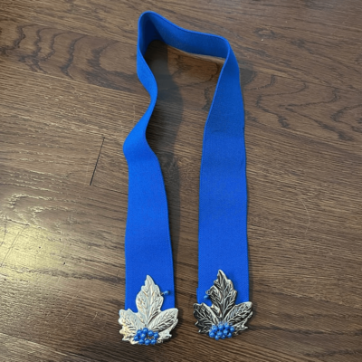 Vintage 70s/80s gold brass leaf & blue pearls buckle blue 