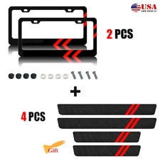 For Dodge Accessories Set Car License Plate Frame + Door Sill Protector Stickers