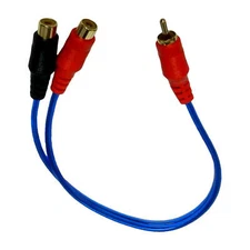 Blue RCA Y-Splitter Cable Shielded 1 Male to 2 Female 1M to 2F Clear Gold Plated