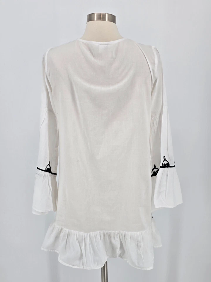 Debbie Katz South Beach M Blanco Cubrir 100% Algodón Túnica Boho Ropa de Playa Foto 4 de 4