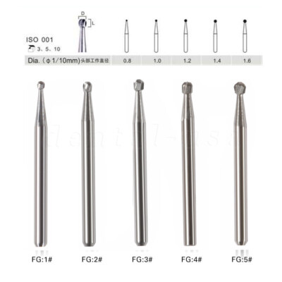 Fresas redondas de carburo de tungsteno dental FG1-FG5 Alta velocidad CE