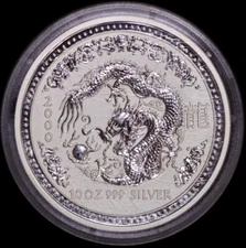 2000 $10 Australia Perth Mint 10 oz Silver Year of Dragon Series I - BU In Cap