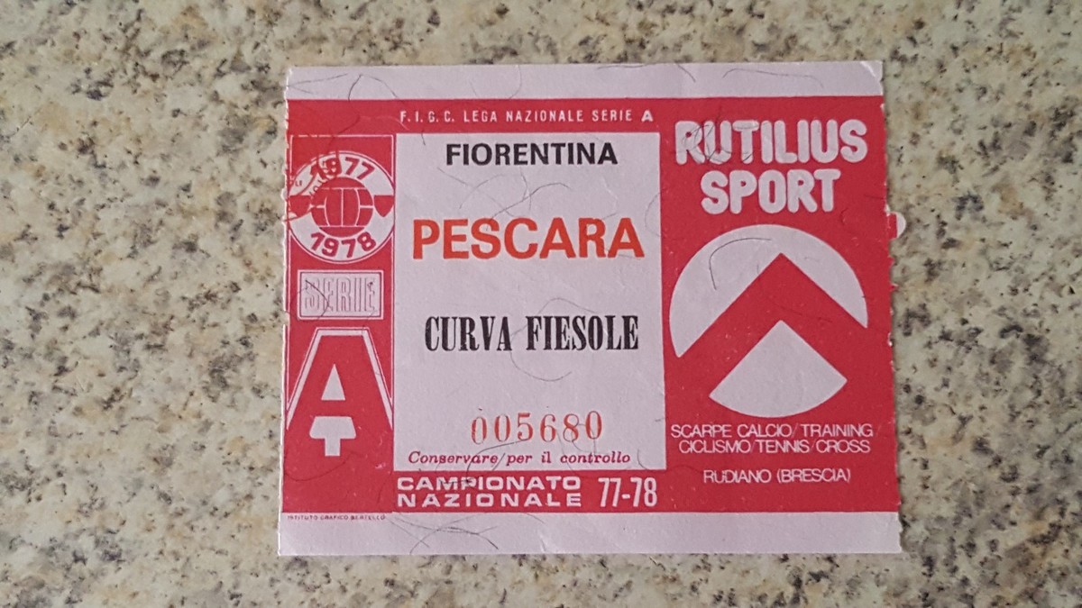BIGLIETTO STADIO CALCIO SERIE A FIORENTINA PESCARA 1977 1978 CURVA - Main Image