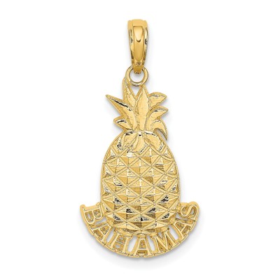 14k Yellow Gold Bahamas Word Under Pineapple Charm Pendant