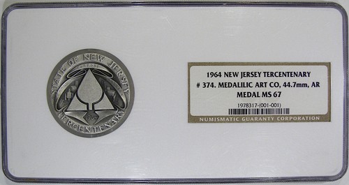 1964 SILVER NGC MS67 NEW JERSEY TERC. MEDAL ~ LARGE SILVER GEM & VIDEO ADDED! - Picture 2 of 4